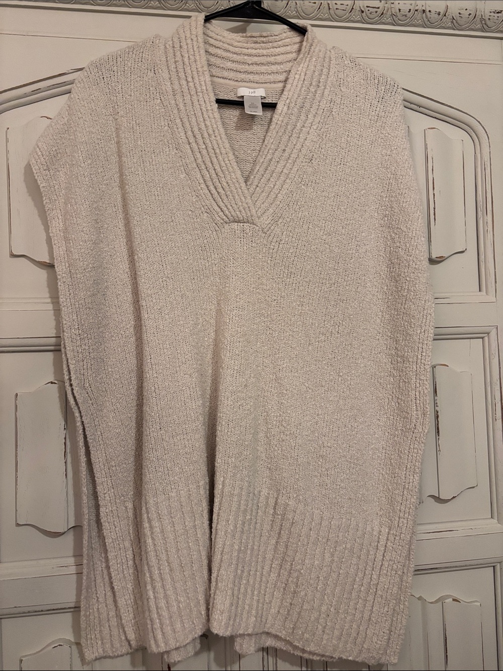 J. Jill Ivory V-Neck Knit Poncho Sweater